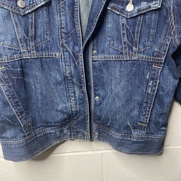 American Eagle Jean Jacket Button Zip Up Women Blue Pockets SZ Small Oversized - Picture 6 of 12